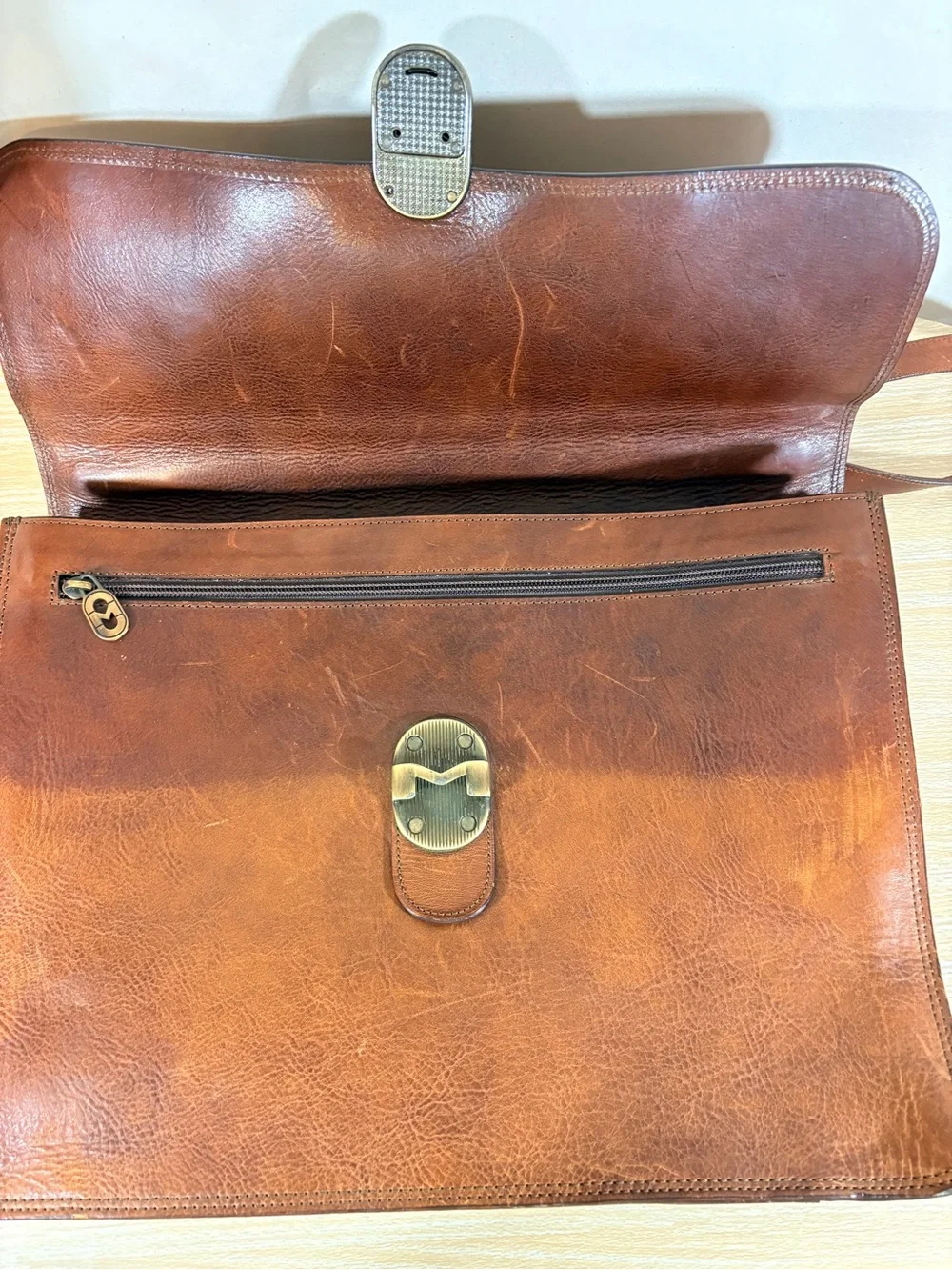 VTG Marino Orlandi Brown Leather Briefcase Messenger Crossbody